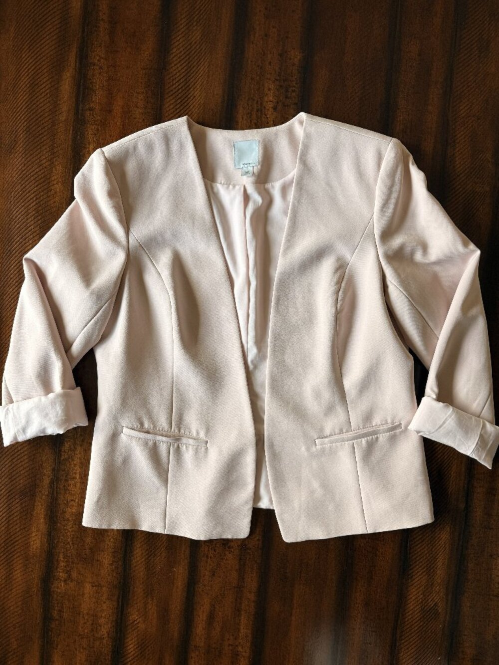 Halogen Blush Pink Open Front Roll Sleeve Blazer L